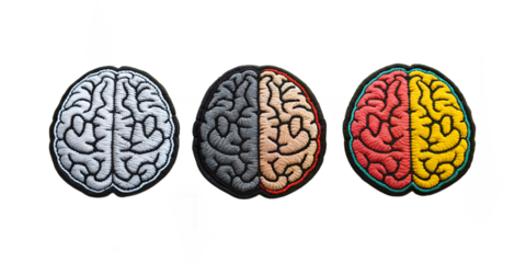 Brain Embroidered Patch Badge on White, Unique Patch Designs, PNG Transparent