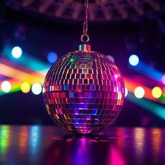 Fototapeta premium Disco ball sphere with colorful disco lights for party nights wallpaper background with copy space Bokeh light lights background bokeh abstract light bright effect shiny