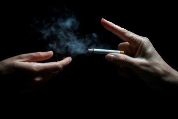 person showing hand sign to rejection cigarette for quit smoke motivation