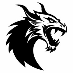Vector silhouette of a roaring dragon head