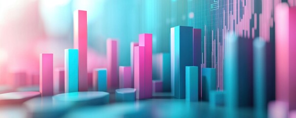A vibrant digital representation of bar graphs in pink and blue tones, symbolizing data analysis and statistical trends.