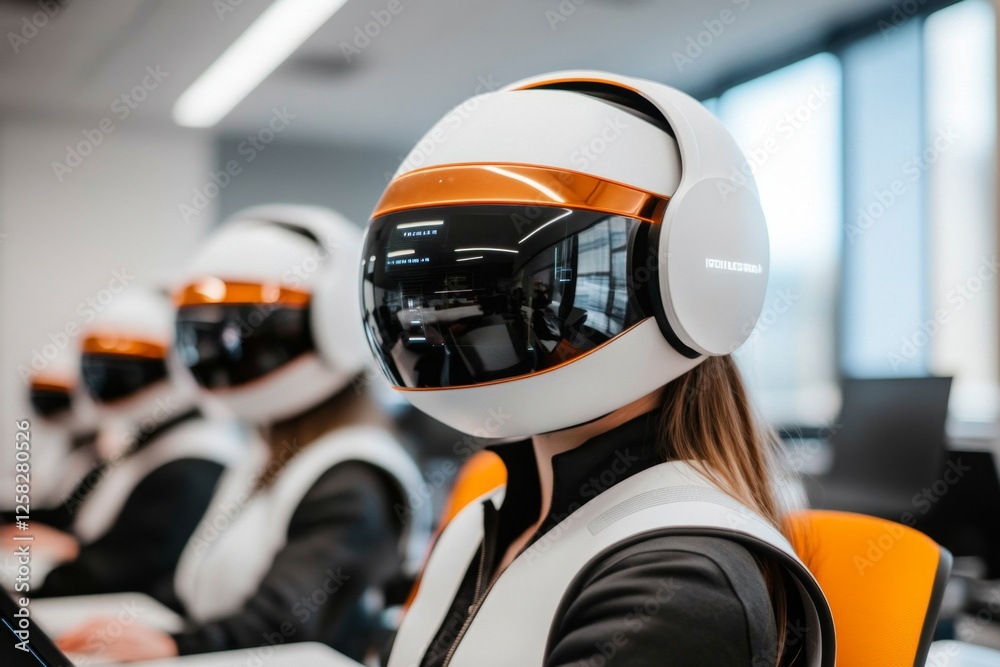 Aufkleber A futuristic post-secondary institution where students learn in virtual reality classrooms with AI tutors