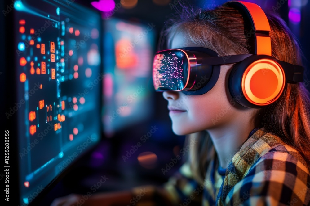 Aufkleber A futuristic post-secondary institution where students learn in virtual reality classrooms with AI tutors