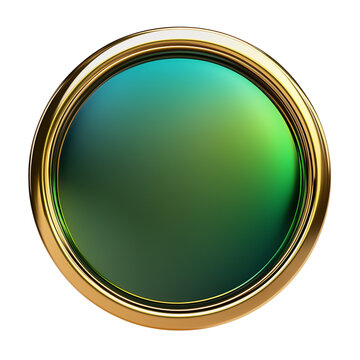 Elegant Green and Gold Circular Button Glossy Jewel Tone Gradient Luxury Design Element, Transparent Background, Ai Generative Images
