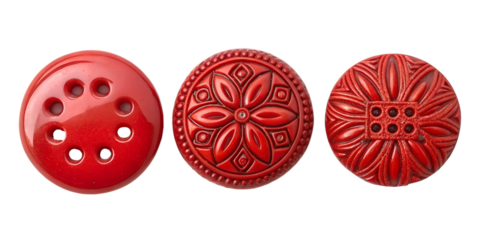 Red Button Bead on White, Colorful Craft Embellishments for Fashion, PNG Transparent