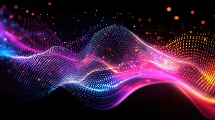 Obraz premium AI Agents Visualized as Dynamic Light Waves in a Digital World