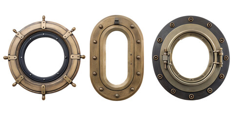 Boat Ship Porthole on White Background, Marine Decor Elements, PNG Transparent