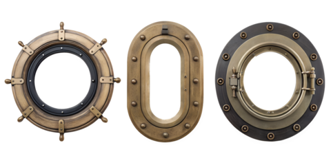 Boat Ship Porthole on White Background, Marine Decor Elements, PNG Transparent