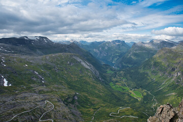 Panorama Blick vom Dalsnibba in den Geiranger Fjord Norwegen
