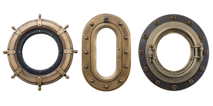 Boat Ship Porthole on White Background, Marine Decor Elements, PNG Transparent