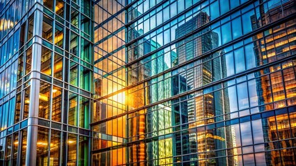 Fototapeta premium Modern Glass Skyscraper Office Building Window Facade Detail - Architectural Photography