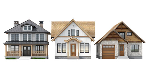 3D Home Models on White Background for Real Estate, Architecture, PNG Transparent