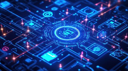 Obraz premium Futuristic digital coin network glowing circuit board