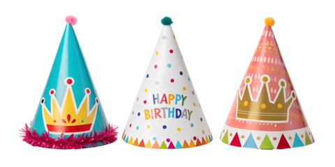 Birthday Cap Illustrations on White, Party Accessories, PNG Transparent