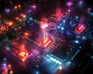 Obraz premium Abstract Circuit Board: Glowing Technology Network