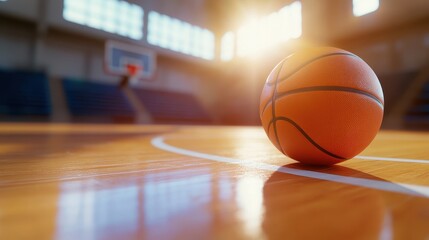 Vibrant Wooden Basketball Court with White Key Lines