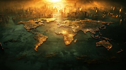 Fototapeta premium Global network sunrise city backdrop