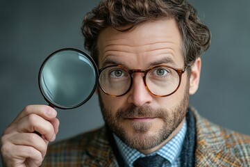 Quality Assurance Certificate: A businessman using a magnifying glass