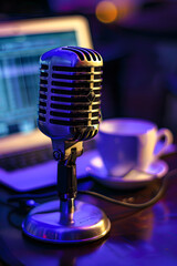 Metallic microphone against colorful background