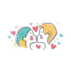 Romantic Happy Valentine’s Day Kissing Vector Illustration, Loving Couple in Sweet Embrace, Love and Affection Concept
