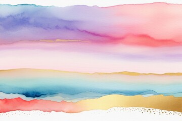Abstract Watercolor Landscape with Soft Colors and Gold Accents