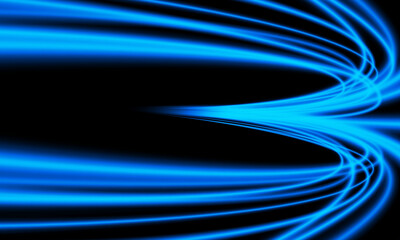 Abstract blue light fast speed curve dynamic motion on black background vector
