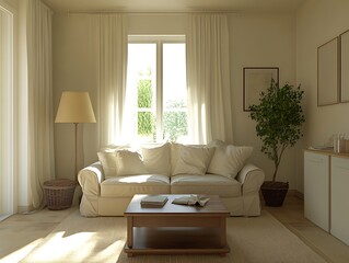 Fototapeta premium clean living room with simple couch and coffee table