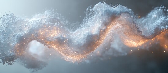 Glowing stream in white cloud, dark background, digital art, VFX