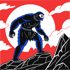 A colossal cyclops, towering over a desolate landscape, its single, glowing eye glaring intensely.  Detailed depiction of musculature and texture.