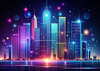 Modern Night Cityscape Line Art Background - Minimalist Geometric Design