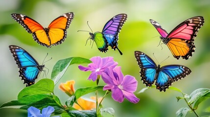 Colorful butterflies flying garden bokeh nature spring