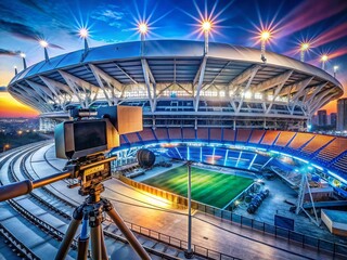 Obraz premium Modern Stadium Architecture, Broadcast Technology, Sports Event