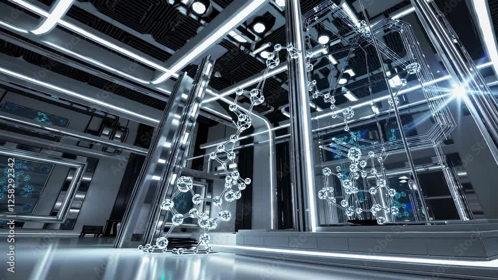 Fototapete exploring a futuristic laboratory architecture with advanced technology and molecular designs