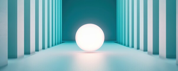 potential strength efficiency concept. Glowing sphere in a minimalistic, modern architectural space.