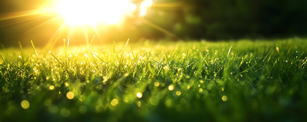 Obraz premium A Stunning Sunrise Over a DewKissed Meadow of Lush Green Grass