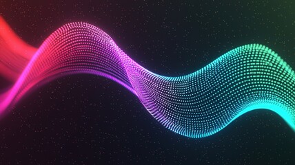 potential strength efficiency concept. Colorful wave of dots on a dark background, representing digital art and technology.