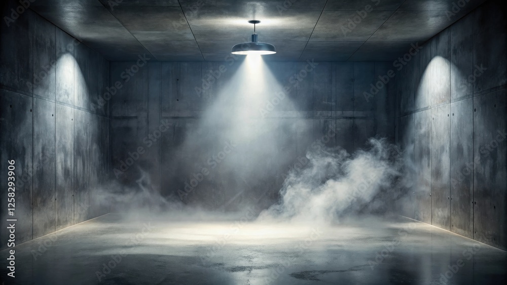 Poster Mysterious Industrial Room with Fog and Single Light Source