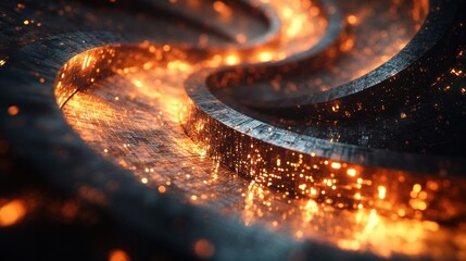 Fiery metal swirl, abstract background, digital art, futuristic design