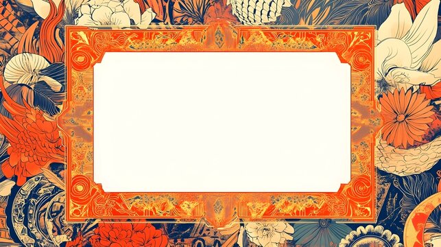 Ornate Floral Frame, Vintage Design,  Elegant Orange Border, Background Template
