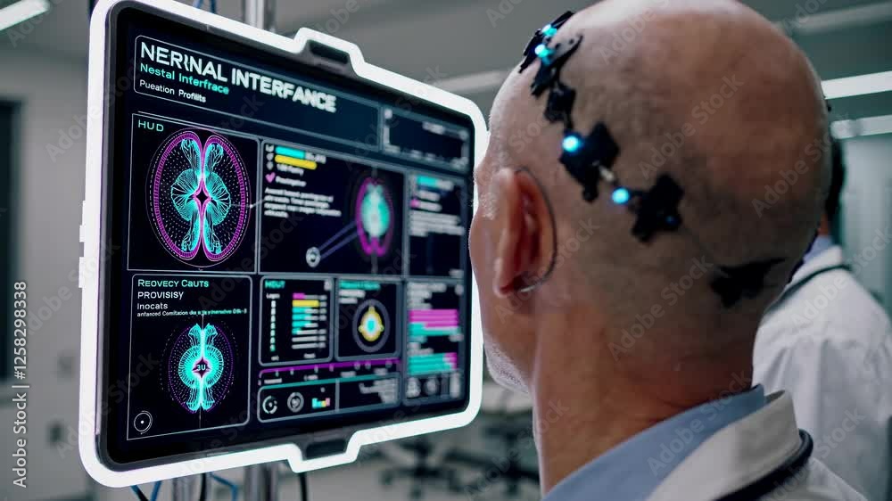 Poster exploring neural networks in a high-tech research lab environment with advanced monitoring equipment