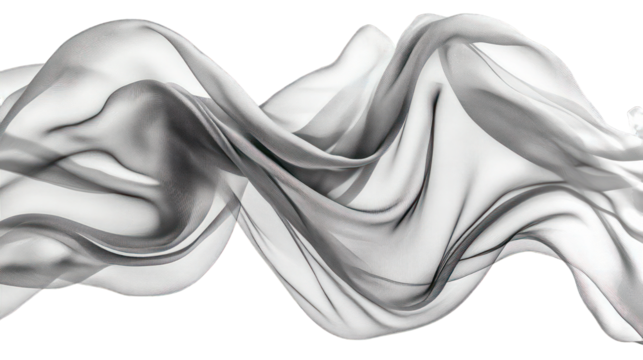 silver silk fabric swirl flying isolated on white background