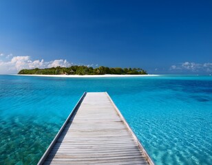 Fototapeta premium Top view from the input dock which leads to a tropical paradise, with clear blue sea water
