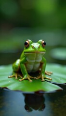 Naklejka premium Frog sitting on a lily pad, green, frog, holiday