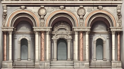 Obraz premium Grand Classical Building Facade with Ornate Columns and Arches