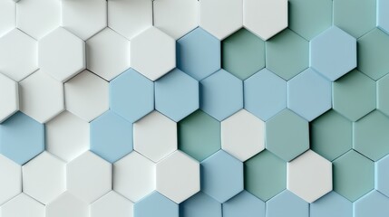 Colorful Hexagonal Tiles in Soft Blue, Green, and White Arrangement for Modern Interior Design