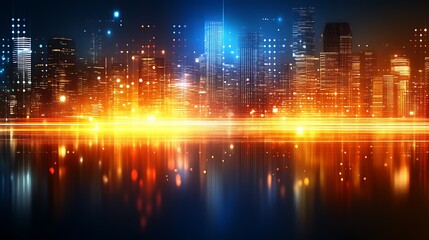 Fototapeta premium Night Cityscape Illuminated With Vibrant Lights Reflecting On Water