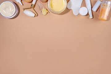 Tallow cream, serum and facial skin care products in sticks. Trendy cream based on animal fat,...