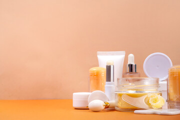 Tallow cream, serum and facial skin care products in sticks. Trendy cream based on animal fat, concept of natural moisturizing, skin restoration, healthy organic fatty acids, vitamins beauty care