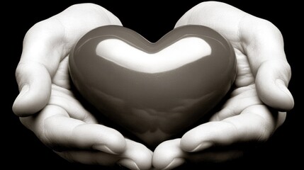 Fototapeta premium Hands holding heart, sepia tone, dark background, charity concept