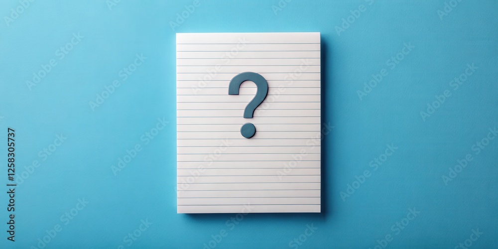 Fototapete a question mark on a lined notepad against a blue background signifies inquiry and the search for an